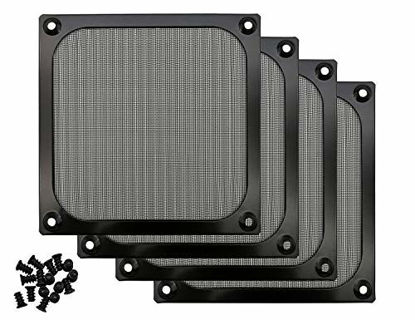 Picture of 120mm Computer Fan Filter Grills with Screws, Ultra Fine Aluminum Mesh, Black Color - 4 Pack