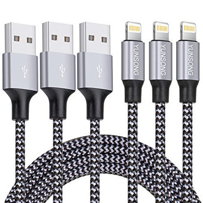 Picture of iPhone Charger, YUNSONG 3Pack 6FT Nylon Braided Lightning Cable Charging Cord USB Cable Compatible with iPhone 11 Pro Max XS XR X 8 7 6S 6 Plus SE 5S