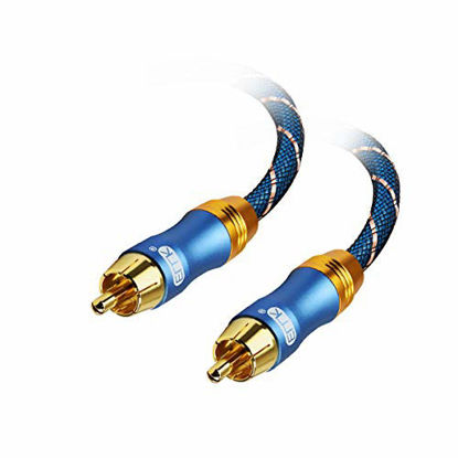 Picture of EMK Subwoofer Cable (6.6ft/2m) -Digtal Coaxial/Subwoofer Cable Dual Shielded with Gold Plated RCA to RCA Connectors -Top Blue Series