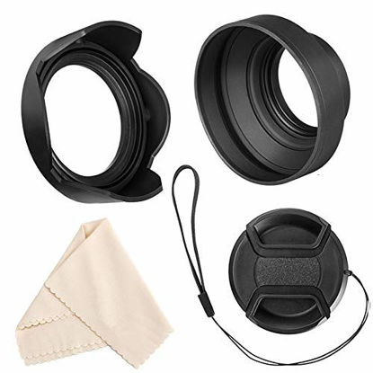 Picture of Veatree 49mm Lens Hood Set Compatible with Canon EF 50mm f/.1.8 STM, Collapsible Rubber Lens Hood with Filter Thread + Reversible Tulip Flower Lens Hood + Center Pinch Lens Cap