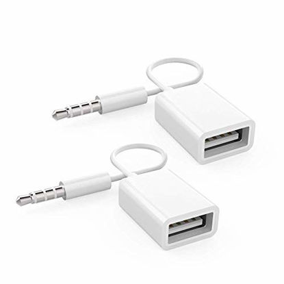 Picture of AUX to USB Adapter 3.5mm Male Aux Audio Jack Plug to USB 2.0 Female Converter Cord Converter Cable Only for Car Aux Port White 2PACK(CAR Need Decode Function)