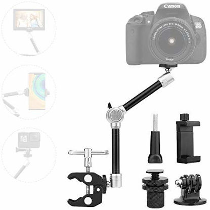 Picture of TOAZOE 11" Adjustable Robust Articulating Friction Magic Arm Clamp Holder Mounts Kit for DSLR/Mirrorless/Action Camera/Camcorder/LCD Monitor Video Vlog Rig w/Smartphone/iPhone/GoPro/Arlo etc
