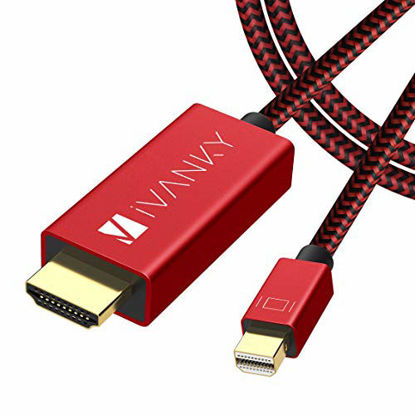 Picture of Mini DisplayPort to HDMI Cable iVanky 6.6ft Nylon Braided [Optimal Chip Solution, Aluminum Shell] Thunderbolt to HDMI Cable for MacBook Air/Pro, Surface Pro/Dock, Monitor, Projector, More - Red