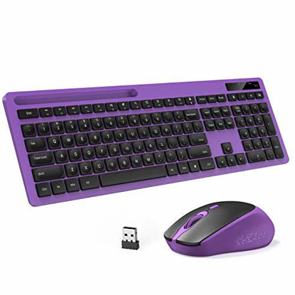 Picture of Wireless Keyboard and Mouse - Keyboard with Phone Holder, seenda 2.4GHz Silent USB Wireless Keyboard Mouse Combo, Full-Size Keyboard and Mouse for Computer, Desktop and Laptop (Purple)