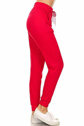 Picture of Leggings Depot JGA128-RED-L Solid Jogger Track Pants w/Pockets, Large