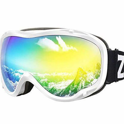 Picture of ZIONOR Lagopus Ski Snowboard Goggles UV Protection Anti fog Snow Goggles for Men Women Youth VLT 13.7% White Frame Mirrored Gold Lens