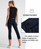 Picture of Dragon Fit High Waist Yoga Leggings with 3 Pockets,Tummy Control Workout Running 4 Way Stretch Yoga Pants (Medium, Capri29-Navy Blue)