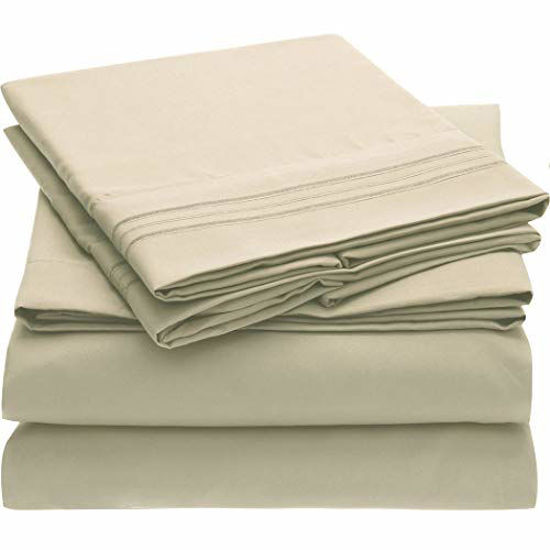 Picture of Mellanni Bed Sheet Set - Brushed Microfiber 1800 Bedding - Wrinkle, Fade, Stain Resistant - 3 Piece (Twin XL, Beige)