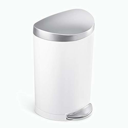 Picture of simplehuman 6 Liter / 1.6 Gallon Semi-Round Bathroom Step Trash Can, White Steel