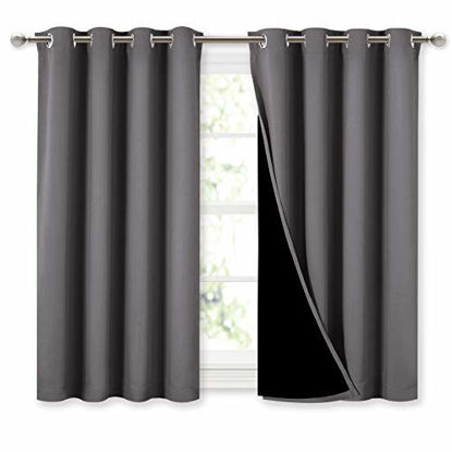 Picture of NICETOWN 100% Blackout Curtains with Black Liners, Thermal Insulated Full Blackout 2-Layer Lined Curtains, Energy Efficiency Window Draperies for Dining Room (Grey, 2 Panels, 52-inch W by 45-inch L)