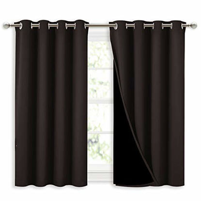 Picture of NICETOWN 100% Blackout Curtains 45 inches Length, 2 Thick Layers Completely Blackout Window Treatment Thermal Insulated Lined Drapes for Basement Window (Brown, 1 Pair, 52 inches Width Each Panel)
