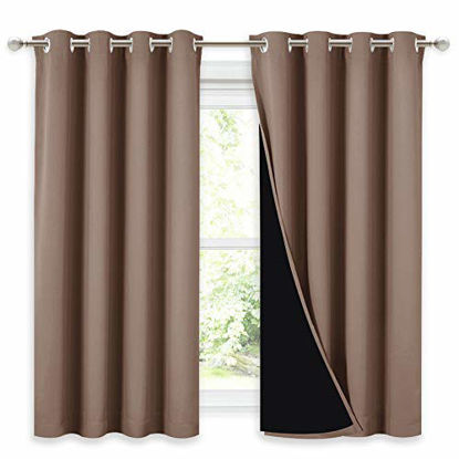 Picture of NICETOWN Bedroom Full Blackout Curtain Panels, Super Thick Insulated Window Covers, Keeping Out Cold Air and Heat 100% Blackout Blinds with Black Liner (Cappuccino, Set of 2 PCs, 52 by 54-inch)