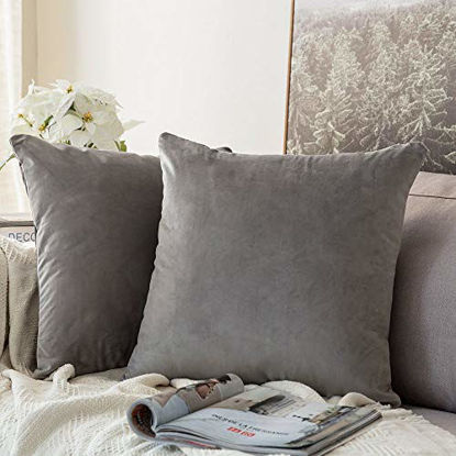 Picture of MIULEE Pack of 2 Velvet Pillow Covers Decorative Square Pillowcase Soft Solid Cushion Case for Sofa Bedroom Car 24 x 24 Inch 60 x 60 cm Grey