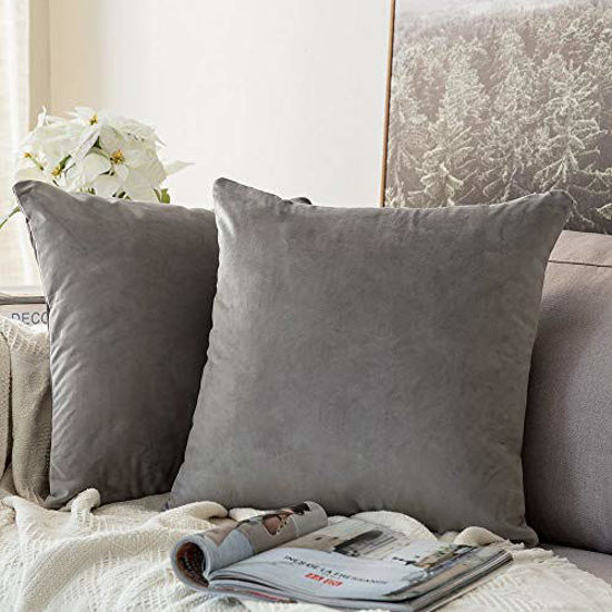 Picture of MIULEE Pack of 2 Velvet Pillow Covers Decorative Square Pillowcase Soft Solid Cushion Case for Sofa Bedroom Car 24 x 24 Inch 60 x 60 cm Grey