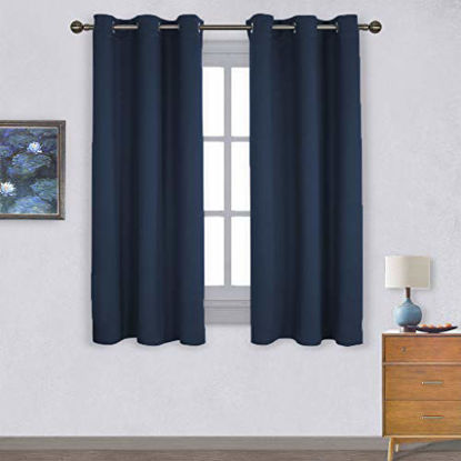 Picture of NICETOWN Light Blocking Thermal Insulated Solid Grommet Top Blackout Curtains/Drapes/Panels for Kid's Room (Navy, 1 Pair, 42 x 63 Inch)