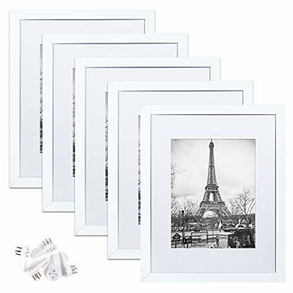 Picture of upsimples 11x14 Picture Frame Set of 5,Display Pictures 8x10 with Mat or 11x14 Without Mat,Wall Gallery Photo Frames,White