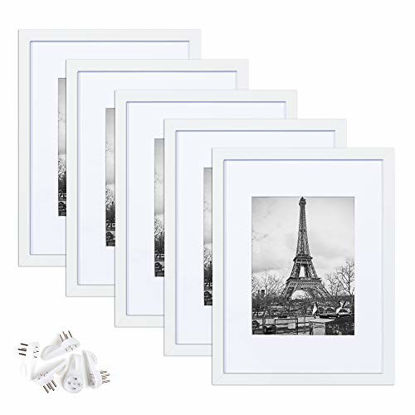 Picture of upsimples 9x12 Picture Frame Set of 5,Display Pictures 6x8 with Mat or 9x12 Without Mat,Wall Gallery Photo Frames,White
