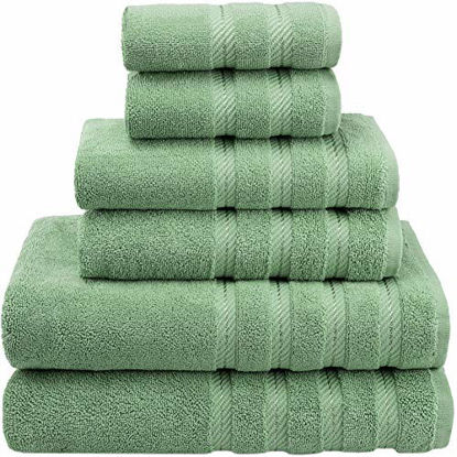 Picture of American Soft Linen 6-Piece 100% Turkish Genuine Cotton Premium & Luxury Towel Set for Bathroom & Kitchen, 2 Bath Towels, 2 Hand Towels & 2 Washcloths [Worth $72.95] - Sage Green