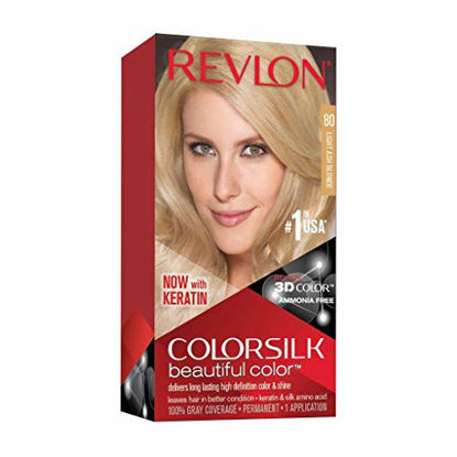 Picture of Revlon Colorsilk Beautiful Color Permanent Hair Color with 3D Gel Technology & Keratin, 100% Gray Coverage Hair Dye, 80 Light Ash Blonde