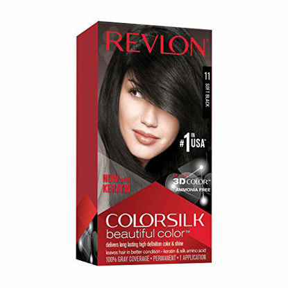 Picture of Revlon Colorsilk Beautiful Color Permanent Hair Color with 3D Gel Technology & Keratin, 100% Gray Coverage Hair Dye, 11 Soft Black