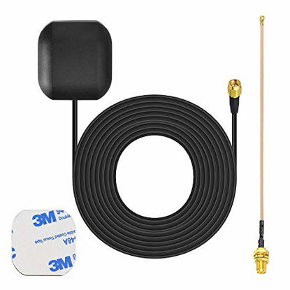 Picture of Bingfu Waterproof Active GPS Navigation Antenna Adhesive Mount SMA Male GPS Antenna with 15cm 6 inch U.FL IPX IPEX to SMA Female RG178 Coaxial Pigtail Cable for GPS Module Receiver Tracking Device