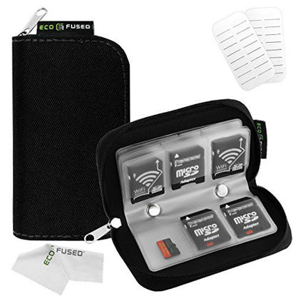 Picture of Eco-Fused Memory Card Case - Fits up to 22x SD, SDHC, Micro SD, Mini SD and 4X CF - Holder with 22 Slots - Microfiber Cleaning Cloth Included
