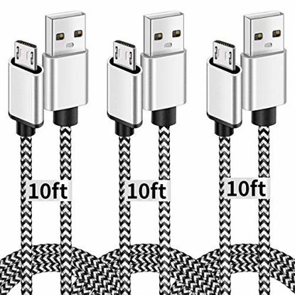Picture of Micro USB Cable, 10ft 3 Pack Extra Long Charging Cord Nylon Braided High Speed Durable Fast Charging USB Charger Android Cable for Samsung Galaxy S7 Edge S6 S5,Android Phone,LG