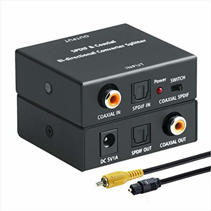 Picture of ROOFULL Optical-to-Coaxial or Coax-to-Optical Digital Audio Converter Adapter, Bi-Directional Digital Coaxial to/from SPDIF Optical (Toslink) Audio Converter with Fiber Optic and Coaxial Cable