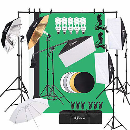 Picture of Kshioe Photography Lighting Kit, Umbrella Softbox Set Continuous Lighting with 6.5ftx9.8ft Background Stand Backdrop Support System for Photo Studio Product, Portrait and Video Shooting