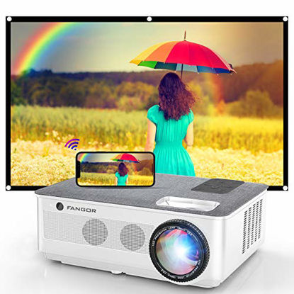 Picture of 1080P Projector, FANGOR 2021 WiFi Projector Bluetooth Support, 7500 Lux Movie Projector 4K Video Support, Home Projector Compatible with TV Stick, HDMI, USB, VGA, iOS/Android [120''Screen Included]