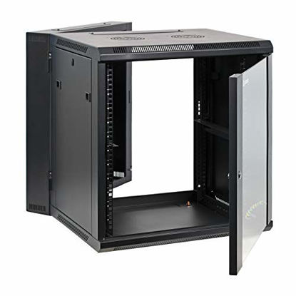 Picture of Aeons 12U Signature Double Section Wall Mount 19-inch Networking IT Cabinet Enclosure Hinged Swing Out 24-inch Depth Glass Door (Fully Assembled)