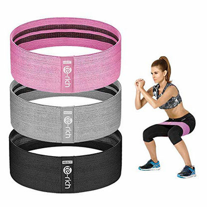 Picture of Te-Rich Resistance Bands for Legs and Butt, Fabric Workout Loop Bands, Set of 3 (Pink/Gray/Black)