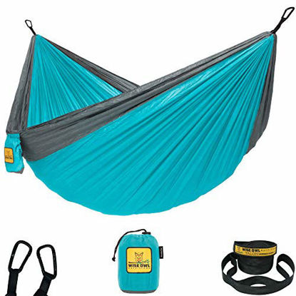 Picture of Wise Owl Outfitters Hammock Camping Double & Single with Tree Straps - USA Based Hammocks Brand Gear, Indoor Outdoor Backpacking Survival & Travel, Portable DO BL/GY