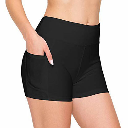 Picture of ALWAYS Women's 3" Bike Shorts with Pockets - High Waist Compression Running Workout Athletic Yoga Pants Black S