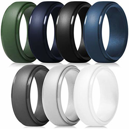 Picture of ThunderFit Silicone Rings for Men - 7 Rings Step Edge Rubber Wedding Bands 10mm Wide - 2.5mm Thick (6.5-7 (17.3mm))