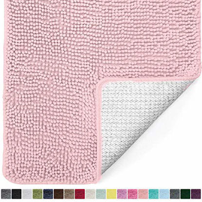 Picture of Gorilla Grip Original Luxury Chenille Bathroom Rug Mat, 44x26, Extra Soft and Absorbent Large Shaggy Rugs, Machine Wash Dry, Perfect Plush Carpet Mats for Tub, Shower, and Bath Room, Light Pink