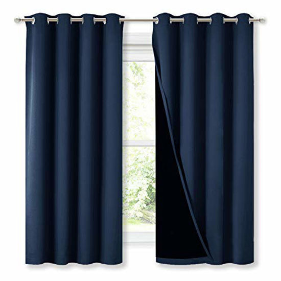 Picture of NICETOWN 100% Blackout Curtain Panels, Thermal Insulated Black Liner Curtains for Nursery Room, Noise Reducing and Heat Blocking Drapes for Windows (Navy, Set of 2, 52-inch Wide by 63-inch Long)