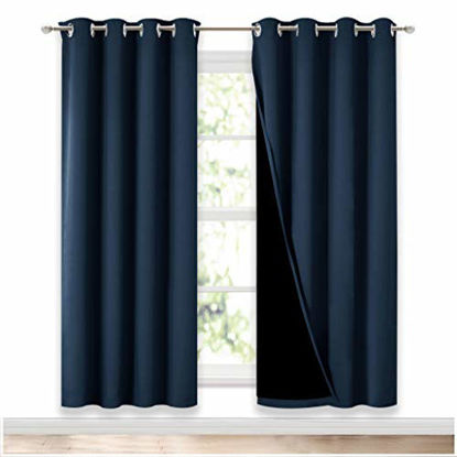 Picture of NICETOWN Full Shade Curtain Panels, Pair of Energy Smart & Noise Blocking Out Blackout Drapes for Apartment Window, Thermal Insulated Guest Room Lined Window Dressing(Navy, 52 x 72 inch)