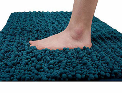 Picture of Yimobra Original Luxury Shaggy Bath Mat, 24 x 17 Inches, Soft and Cozy, Super Absorbent Water, Non-Slip, Machine-Washable, Thick Modern for Bathroom Bedroom, Peacock Blue