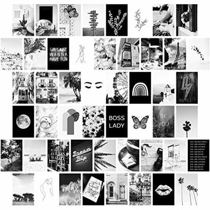 Picture of Black White Wall Collage Kit Aesthetic Pictures, Bedroom Decor for Teen Girls, Wall Collage Kit, Aesthetic Posters, Collage Kit for Wall Aesthetic, Girls Bedroom Decor, Collage Kit (50PCS 4x6 inch)