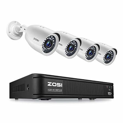 Picture of ZOSI H.265+ Full 1080p Home Security Camera System Outdoor Indoor, 5MP-Lite CCTV DVR 8 Channel and 4 x 1080p (2MP) Day Night Vision Weatherproof Surveillance Bullet Camera, Motion Alerts (No HDD)