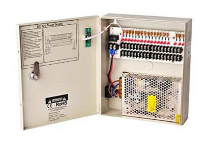 Picture of EVERSECU 18 Channel DC12V 10 Amp Reset Fuse CCTV DC Distributed Power Box with AC Plug and Lock for Security Cameras, DVRs, CCTV Power Supply