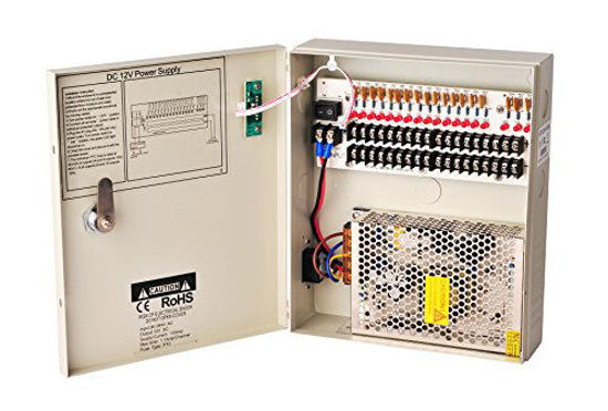 Picture of EVERSECU 18 Channel DC12V 10 Amp Reset Fuse CCTV DC Distributed Power Box with AC Plug and Lock for Security Cameras, DVRs, CCTV Power Supply
