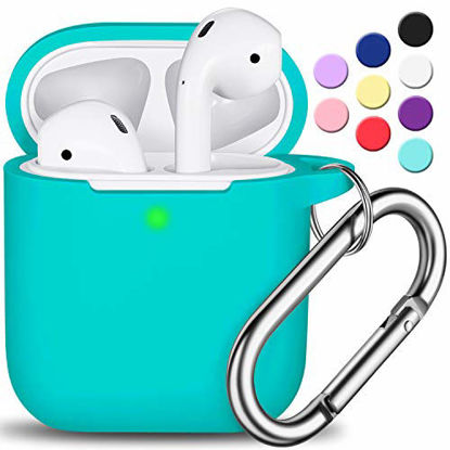 Picture of AirPods Case Cover with Keychain, R-fun Full Protective Silicone AirPods Accessories Skin Cover for Women Girl with Apple AirPods Wireless Charging Case,Front LED Visible-Teal