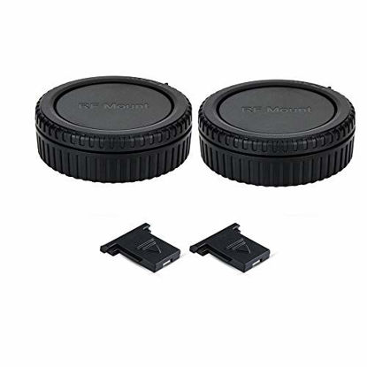 Picture of 2 Pack RF Mount Body Cap Cover & Rear Lens Cap for Canon EOS R R5 R6 RP Full Frame Mirrorless Camera and RF Mount Mirrorless Lenses,with 2 Extra Hot Shoe Covers to Protector The Camera Hot Shoe