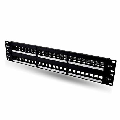 Picture of Unloaded Patch Panel 48 Port 2U HD Blank Keystone Patch Panel - 19 Inches Metal Rack Mount for Cat6 Keystone Jack - New York Cables, Black (48 Port)