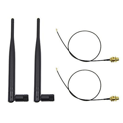 Picture of Highfine 2 x 2.4GHz 6dBi Indoor Omni-Directional WiFi Antenna 802.11n/b/g RP-SMA Female Connector + 2 x 20cm/8" U.FL/IPEX to RP-SMA Pigtail Antenna WiFi Cable
