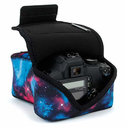 Picture of USA GEAR DSLR Camera Sleeve Case (Galaxy) with Neoprene Protection, Holster Belt Loop and Accessory Storage - Compatible with Nikon D3400, Canon EOS Rebel SL2, Pentax K-70 and Many More