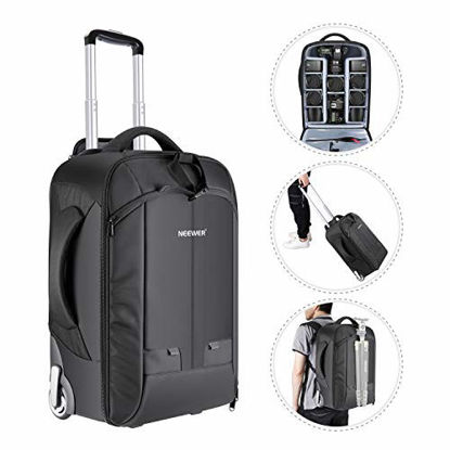 Picture of Neewer 2-in-1 Convertible Wheeled Camera Backpack Luggage Trolley Case with Double Bar, Anti-shock Detachable Padded Compartment for SLR/DSLR Cameras, Tripod, Lens and Other Accessories (Black/Grey)