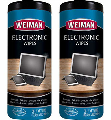 Picture of Weiman Electronic Wipes - Non Toxic Safely Clean Your Laptop, Computer, TV, Phone, and Tablet Screens - All Electronic Equipment - Electronic Cleaning Wipes - 30 Count (2 Pack)